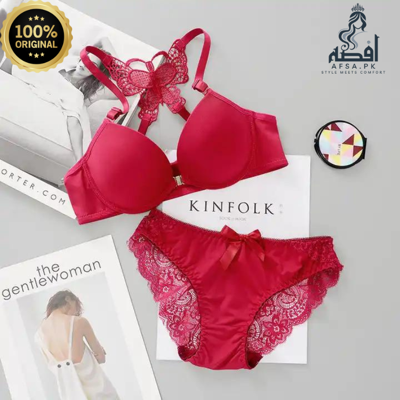 Front Opening with steel clip Butterfly Bra Set for Girls & Women, Push up and Padded Bra